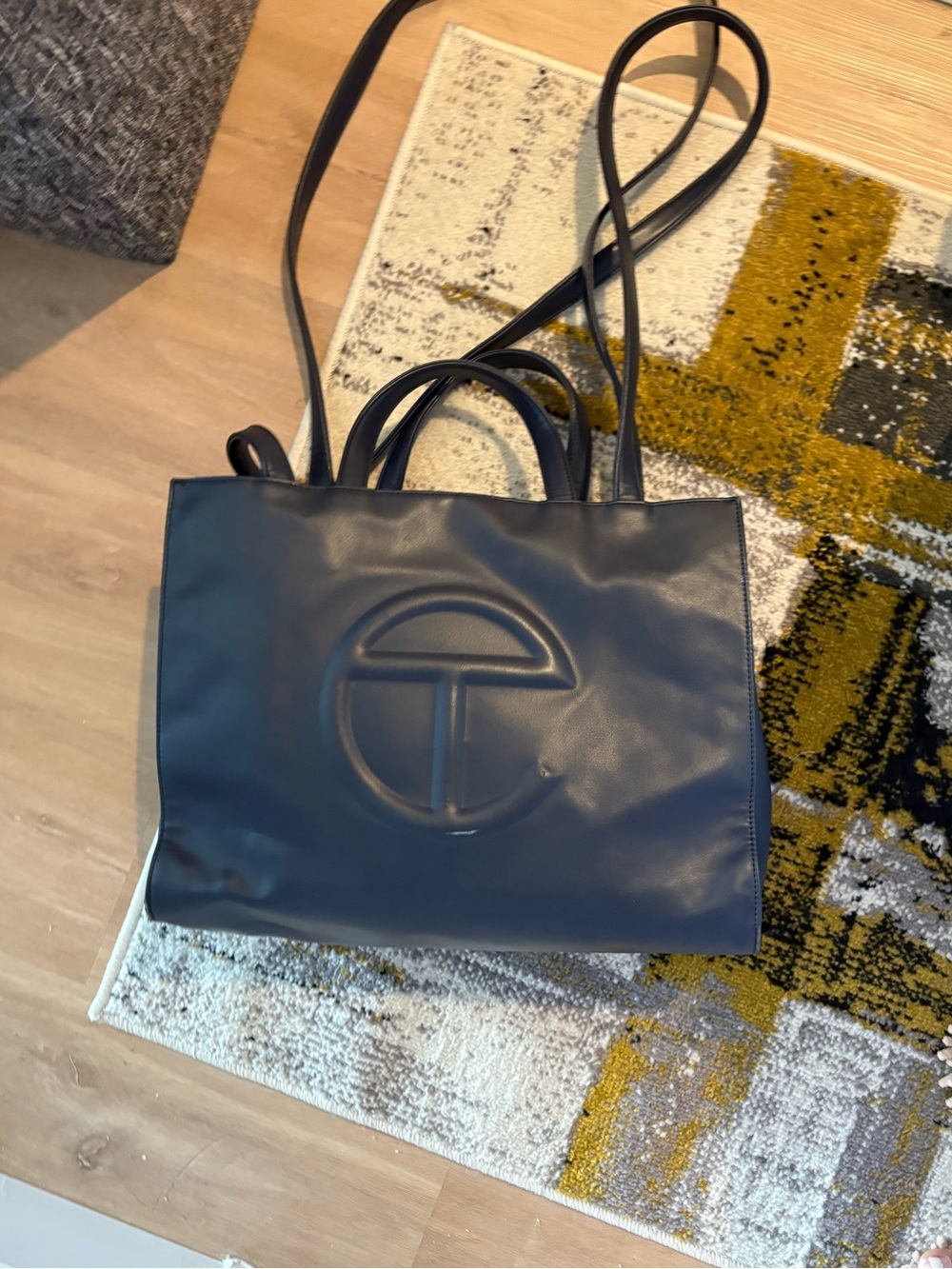 Telfar Navy Blue Medium Tote with Embossed Logo